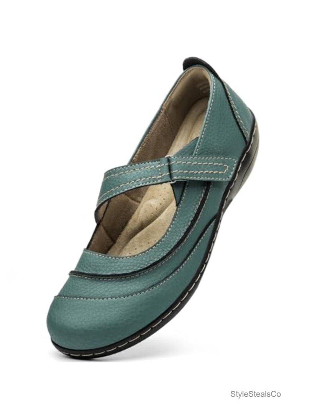 Women's Leather Mary Jane Flats Comfortable Work Shoes Cute Business Casual